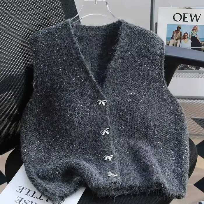 Gilet tricoté polyester Design Sense 2026 veste ample décontractée pour femme automne hiver occassions multiples style moderne
