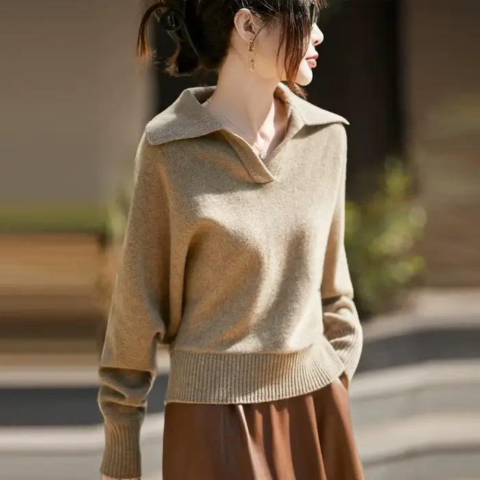 Pull rayé à manches longues en laine contrastée pour femme