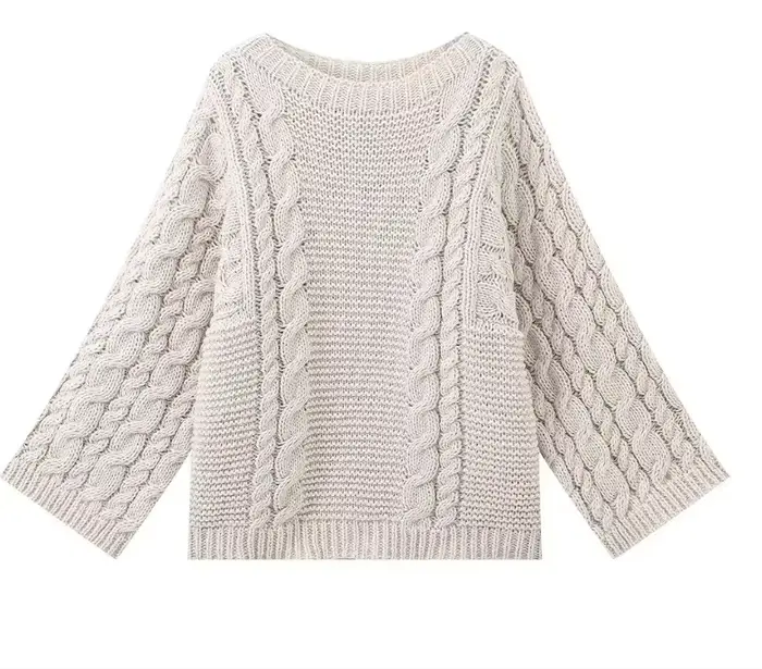 Pull-over décontracté en tricot épais pour femme, col rond, manches longues, couleur unie, collectio