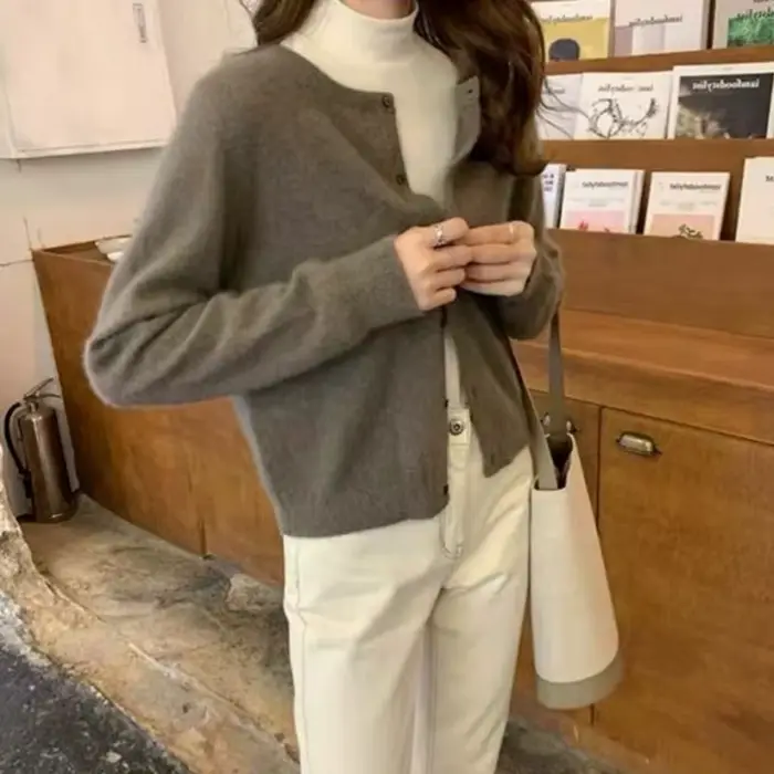 Lucyever-Cardigan décontracté à col rond pour femme