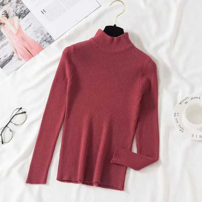 ZOKI automne femmes pull pull mode demi col roulé tricoté femme pull à manches longues hiver noir do