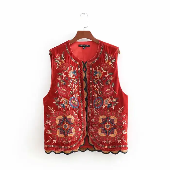 Zevity femmes Vintage paillettes fleur broderie gilet veste dames rétro style national patchwork déc