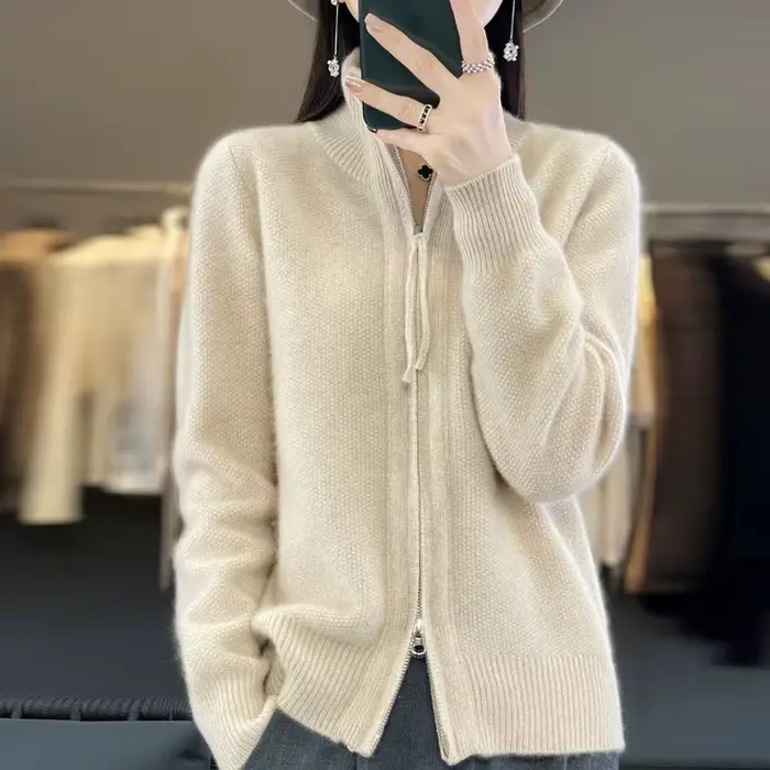 Cardigan tricoté à fermeture éclair pour femme