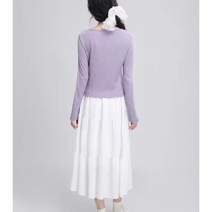 Pull à manches longues et col en v pour femme