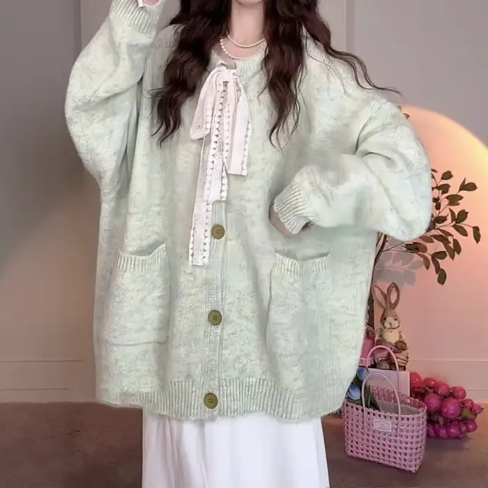 Cardigan en tricot ample, nouveau pull haut de gamme avec nœud, automne hiver 2025