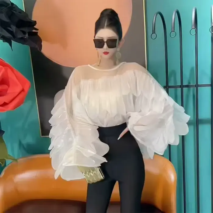 Vêtements coréens Chic en maille à volants pour femmes