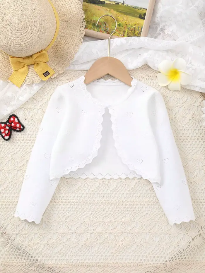 Cardigan fin et élégant pour filles, printemps-été, avec découpe en forme de cœur, dentelle, manches