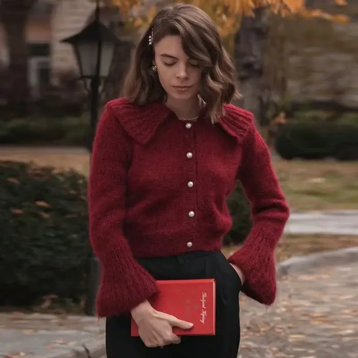 Pull tricoté à manches longues pour femme, Patchwork de pompons, simple boutonnage, col rond, Slim, 