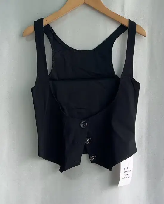 GlaComb-Tunique noire à boutonnage simple pour femmes, gilets à la mode, Crop, débardeurs Y2k, 2025