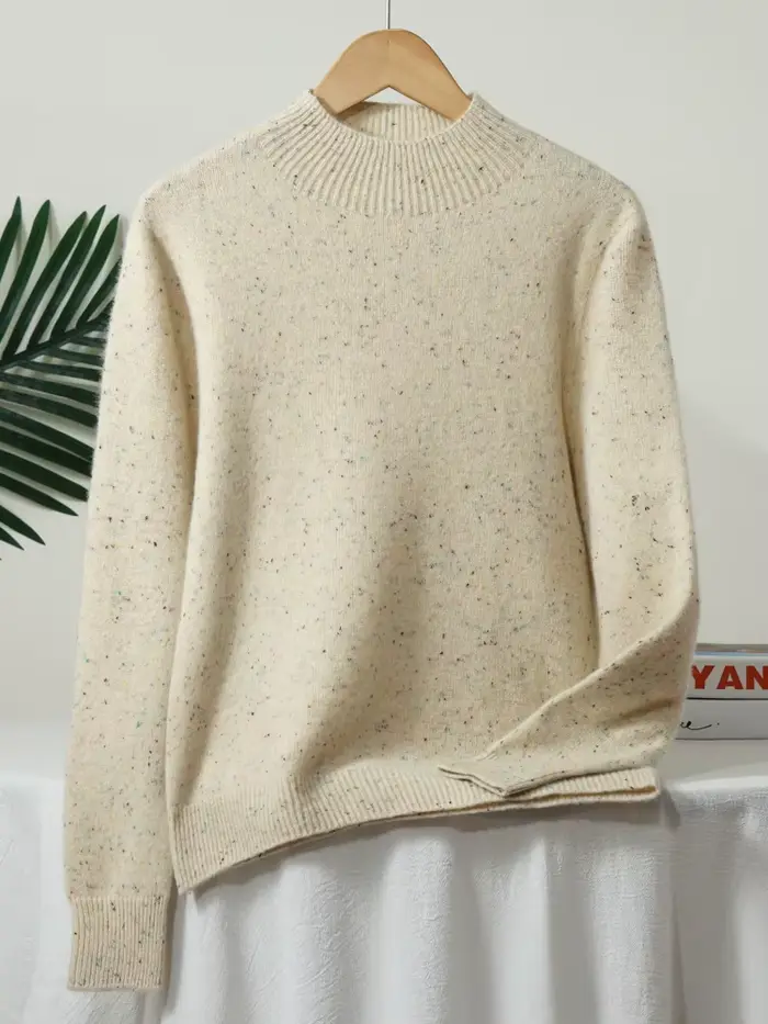 Pull à manches longues et col montant pour femme, vêtement 100% laine mérinos, haut en tricot épais 
