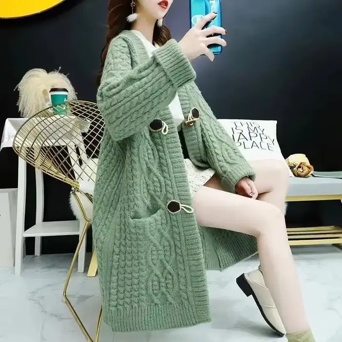 Pullover-Cardigan mi-long pour femme, pull femme, manteau tempérament, version polyvalente, automne,