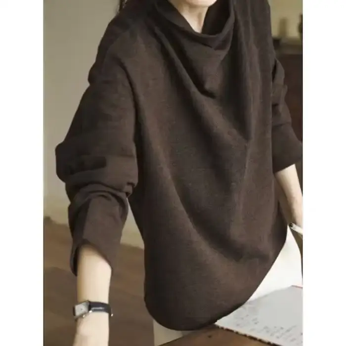 Sweat-shirt à col roulé pour femme - Haut décontracté à manches longues et coupe ample
