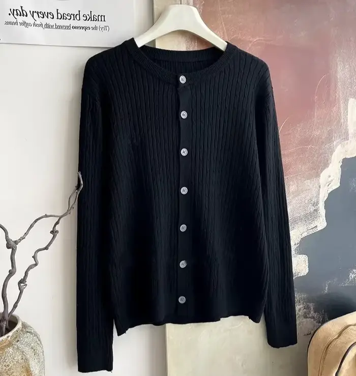Cardigan en tricot torsadé rouge pour femme, manches longues, boutonné, veste, Petite adolescente, a