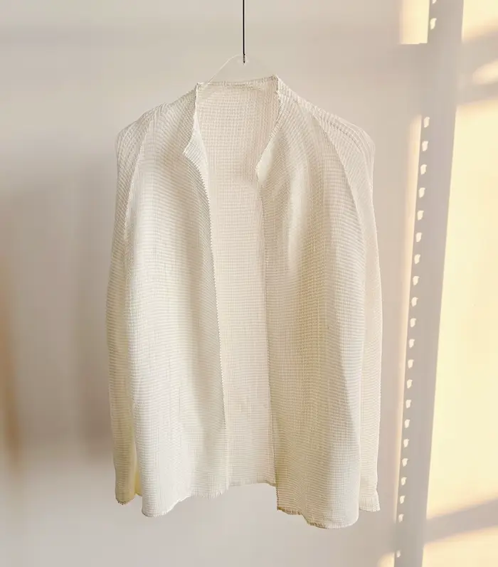 Cardigan plissé blanc Miyake, ouvert sur le devant, plissé, surdimensionné, respirant, léger, décont