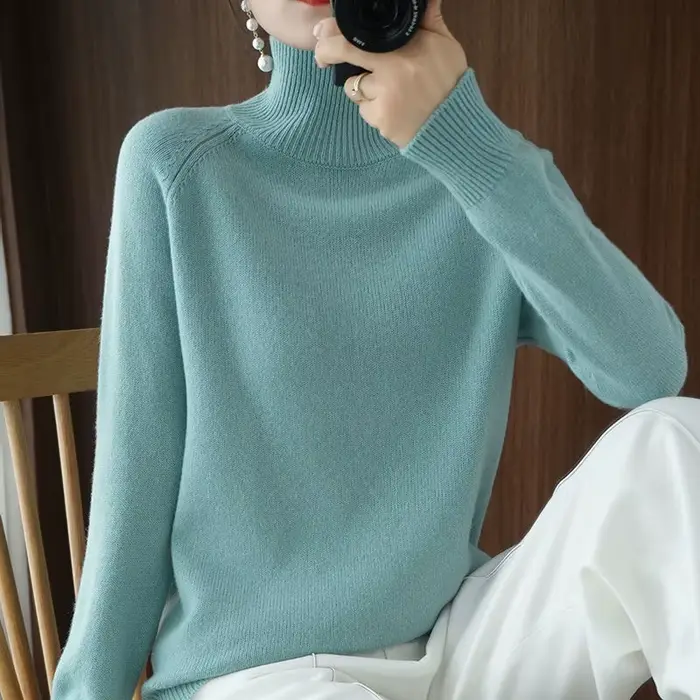 Pull à col roulé en cachemire pour femme, coupe ample, style streetwear, automne hiver, bleu ciel, beige, brun, gris, noir, vert, tailles L, M, S, XL, XXL