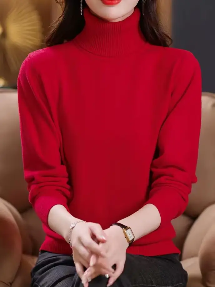 Pull à col haut pour femme, pull en flanelle douce, couche intérieure tricotée, style paresseux, mon