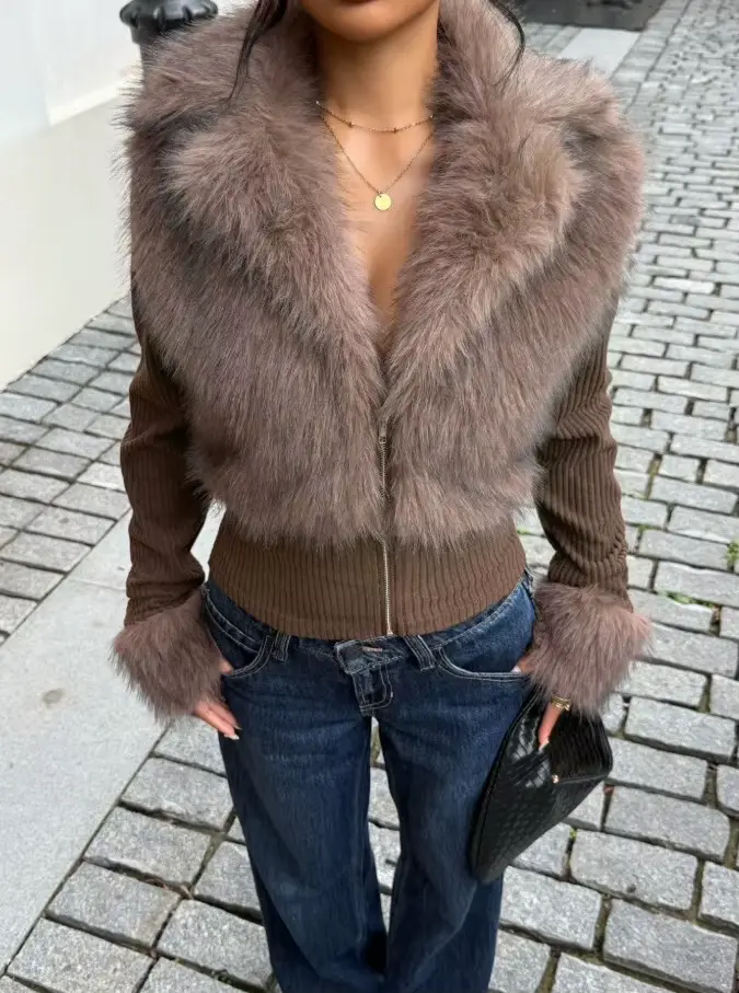 Cardigan épissé en peluche, pull tricoté, polyvalent, décontracté, Slim, veste à fermeture éclair, a