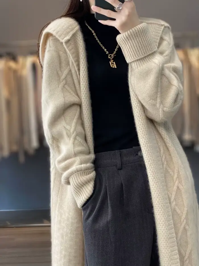 Cardigan Long en laine mérinos pour femme