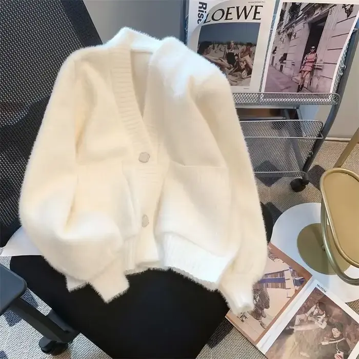 Kawaii hauts en tricot pour femme Cardigan hiver bouton mignon pull pour femme blanc automne 2025 no