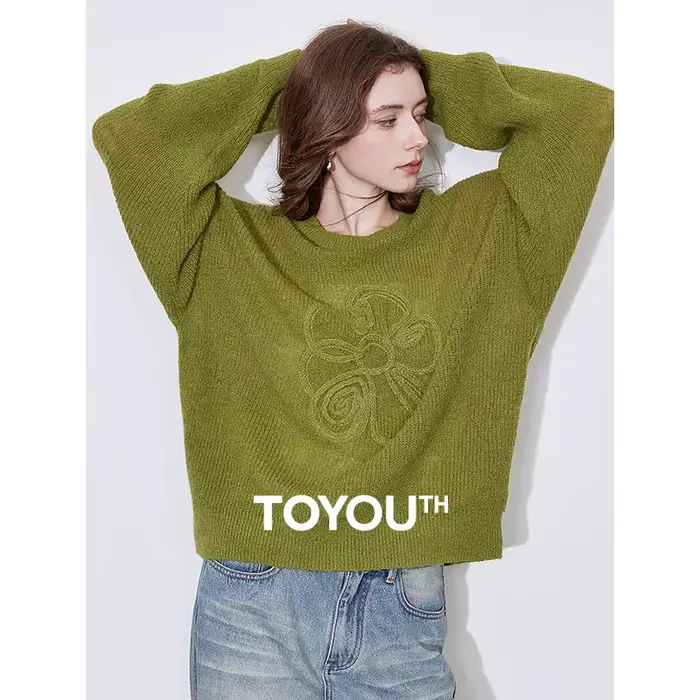 Pull à manches longues avec motif floral pour femme
