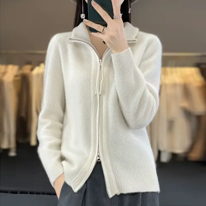 Cardigan tricoté à fermeture éclair pour femme