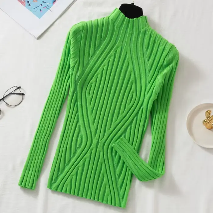 Pull-over en maille acrylique et coton pour femmes, col montant, automne-hiver, uni, chic et décontracté, idéal pour toutes les occasions