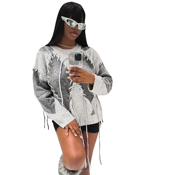 Pull décontracté tricoté en corde tissée unique pour femme