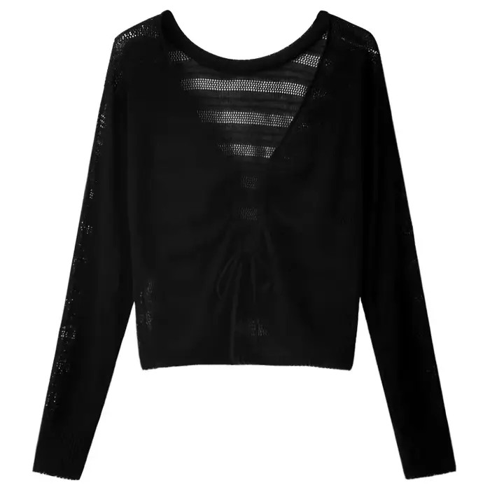 Cardigan rose réversible en tricot ajouré avec cordon de serrage pour femme