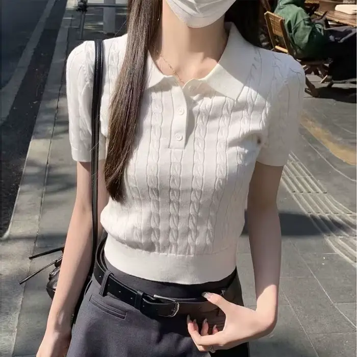 Pull tricoté à col polo pour femme