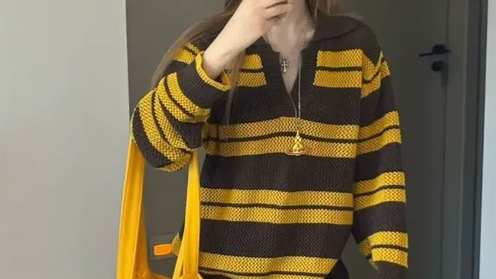 Pull tricoté rayé à manches longues pour femme