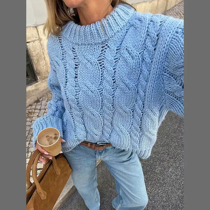 Pull à motif ample pour femme, couleur unie, manches longues, col rond, ample, décontracté, rue, déb