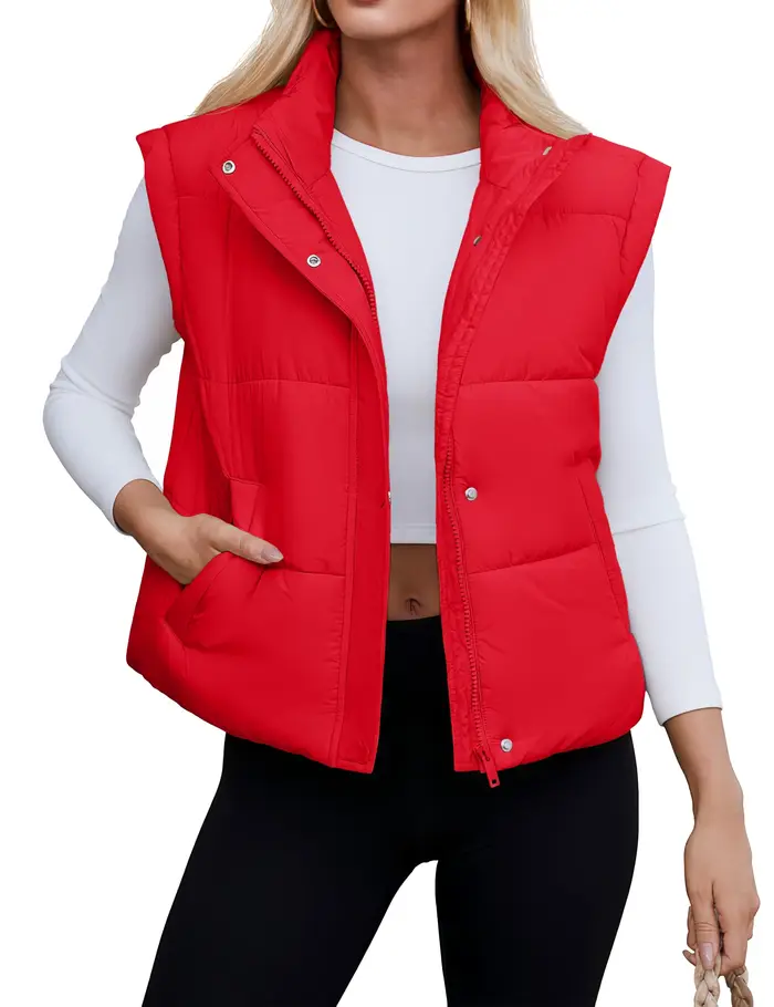 TACVASEN Gilet à col montant pour femme, manteau doux et léger sans manches, fermeture éclair complè
