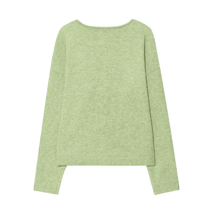 Vert clair tricoté Cardigan pull femmes encolure dégagée simple boutonnage