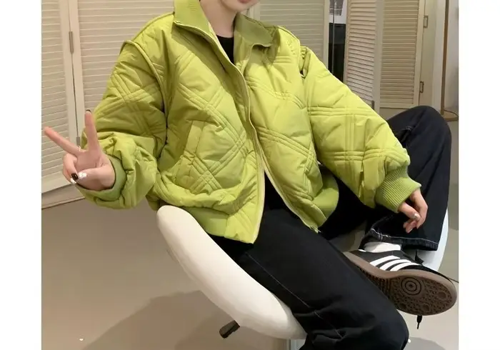 Col montant tempérament vert coton vêtements automne et hiver nouveau Design coton vêtements chaud v