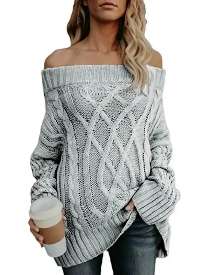 Pull en maille à col châle gris surdimensionné pour femmes, décontracté, manches longues, ample, pul