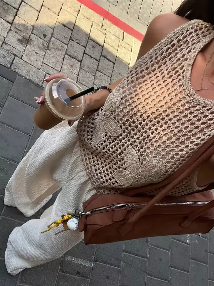 Gilet sans manches en Crochet ajouré pour femmes