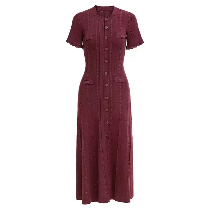 Robe midi vintage en tricot torsadé à manches courtes volantées pour femmes, élégante pour fêtes et décontraction, disponible en plusieurs couleurs et tailles, pour des occasions spéciales et quotidiennes