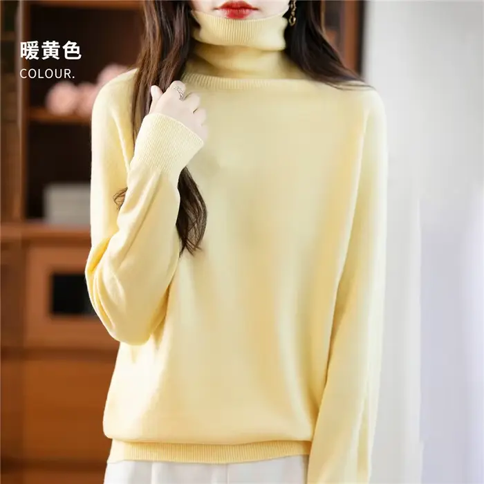 Pull en cachemire 100% laine mérinos pour femme, pull tricoté à col roulé, manches longues, vêtement