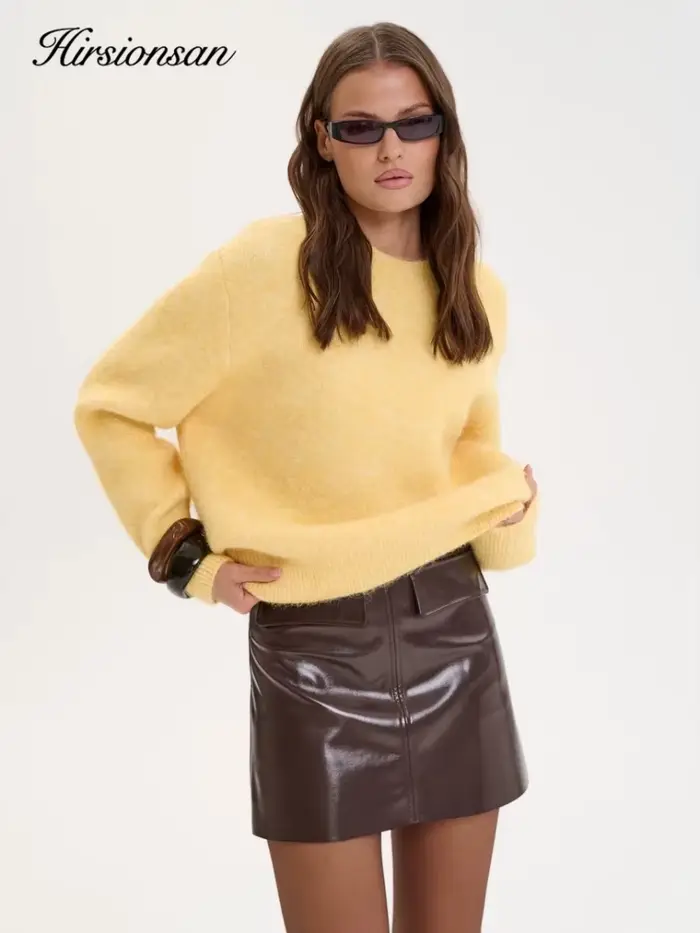 Pull décontracté Hirsionsan en acrylique, élasthanne, polyester et laine pour femmes, coupe ample, col rond, saison automne-hiver, occassions accueil et soirées, laine douce et confortable