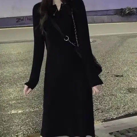 Robe pull mi-longue polyester abricot avec appliques pour femmes style classique automne hiver confortable et élégante