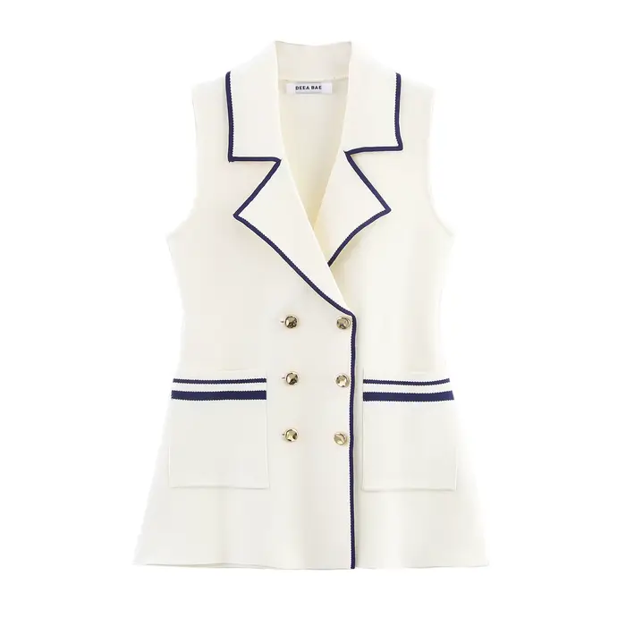 Gilet tricoté Vintage pour femmes, automne, sans manches, Slim, Blazer, boutons, poches, point contr