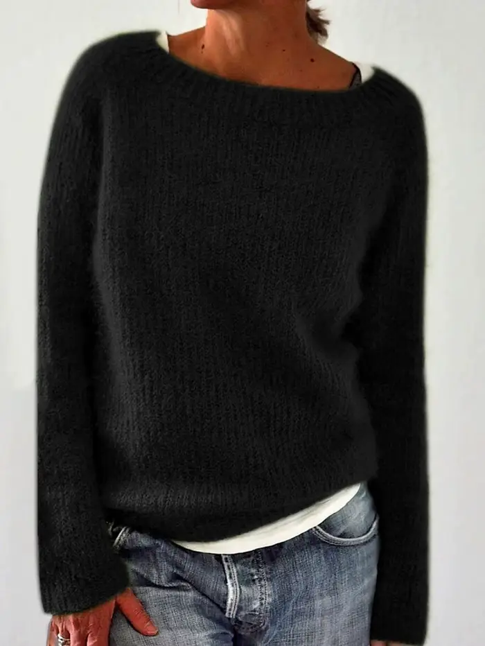 Pull en tricot noir oversize à col bateau pour femme, décontracté et ample, confortable et tendance 