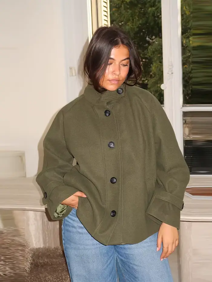 Col montant laine pardessus femmes élégant à manches longues simple boutonnage ample début du printemps Bomber manteau vestes nouvelle dame vêtements d'extérieur