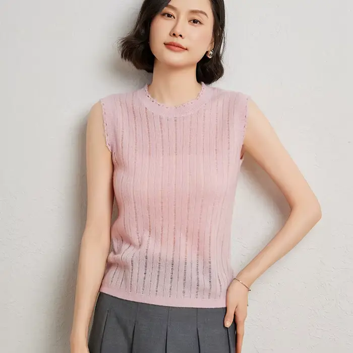 Pull sans manches col rond pour femme
