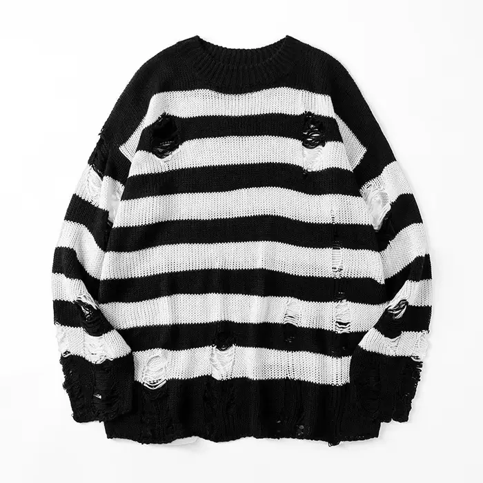 2025 chandails rayés Punk unisexe pull automne évider trou cassé pull ample surdimensionné Pullouver