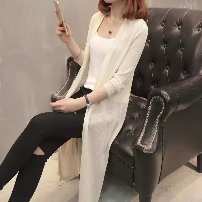 Cardigan ouvert en maille de soie glacée pour femme