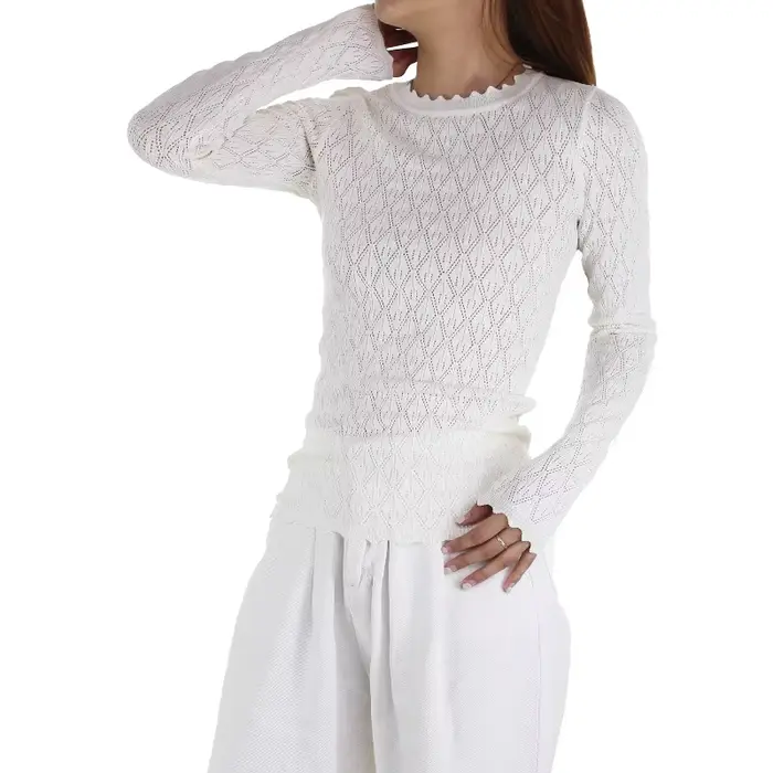 Pull en dentelle pour femmes élégant col rond polyester pour printemps automne style mode occasions spéciales