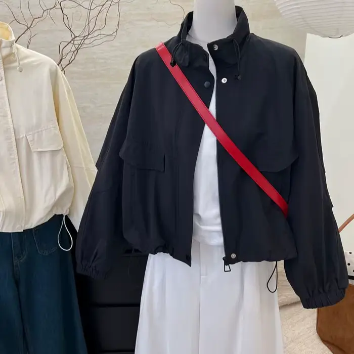 Coréen col montant court pour les femmes automne décontracté Style Safari haut