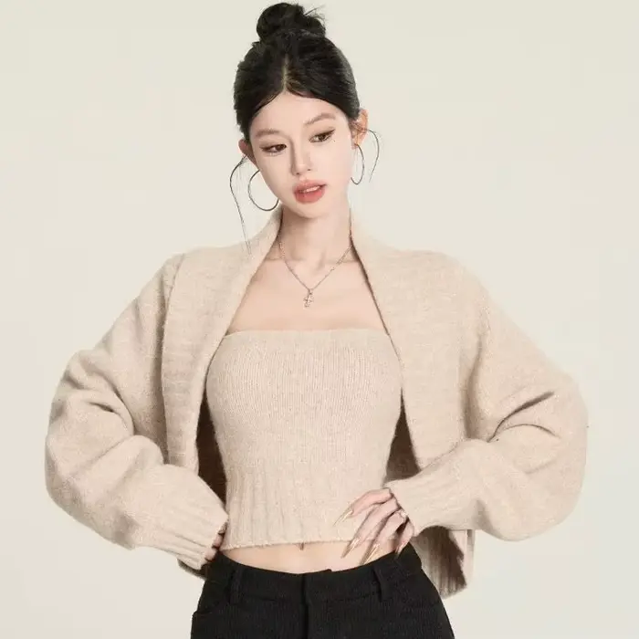 2025 rétro revers châle pull veste bustier tubulaire femmes automne et hiver tricoté pull ample haut