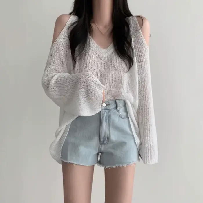 T-shirt long en maille ajourée simple